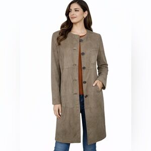 J. Jill Taupe Velvet Long Coat | XS | Minimal Chic